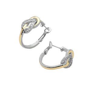 Tigerstars Two Tone CZ Stone Paved Knot Hoop Earrings